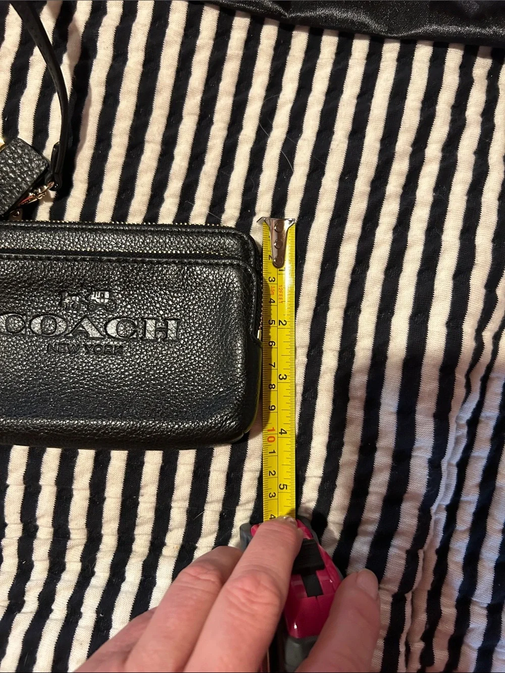 Coach Black Pebbled Leather Zip Wristlet Keychain